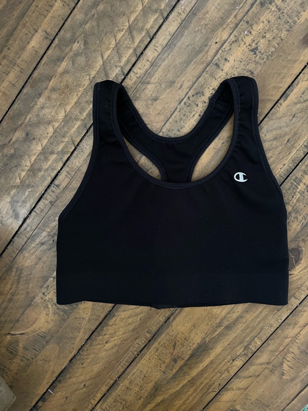 Champion Black Racerback Athletic Sports Bra with Logo